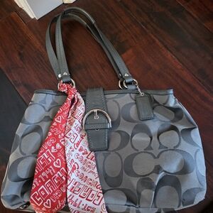 Coach Gray Tote Bag with Red Accent